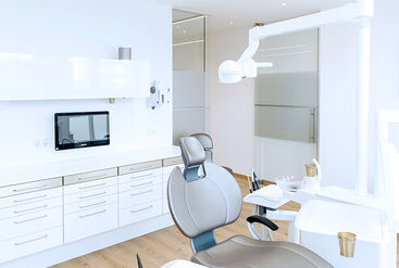 Treatment room in a dental practice, with treatment chair.